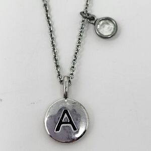 Swarvoski Touchstone‎ Crystal Initial A Pendant Charm Necklace Rhodium Plated
